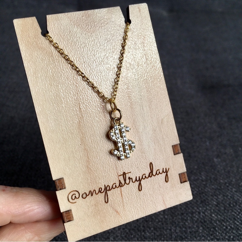 Cubic Zirconia Micro Pave + Gold Dollar Sign Fashion Necklace, 18 inches